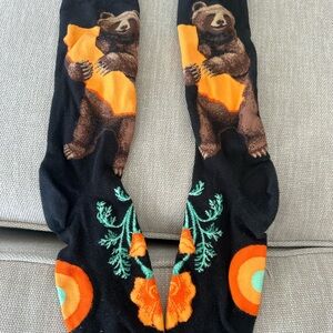 Bear Patterned Black and Orange Socks